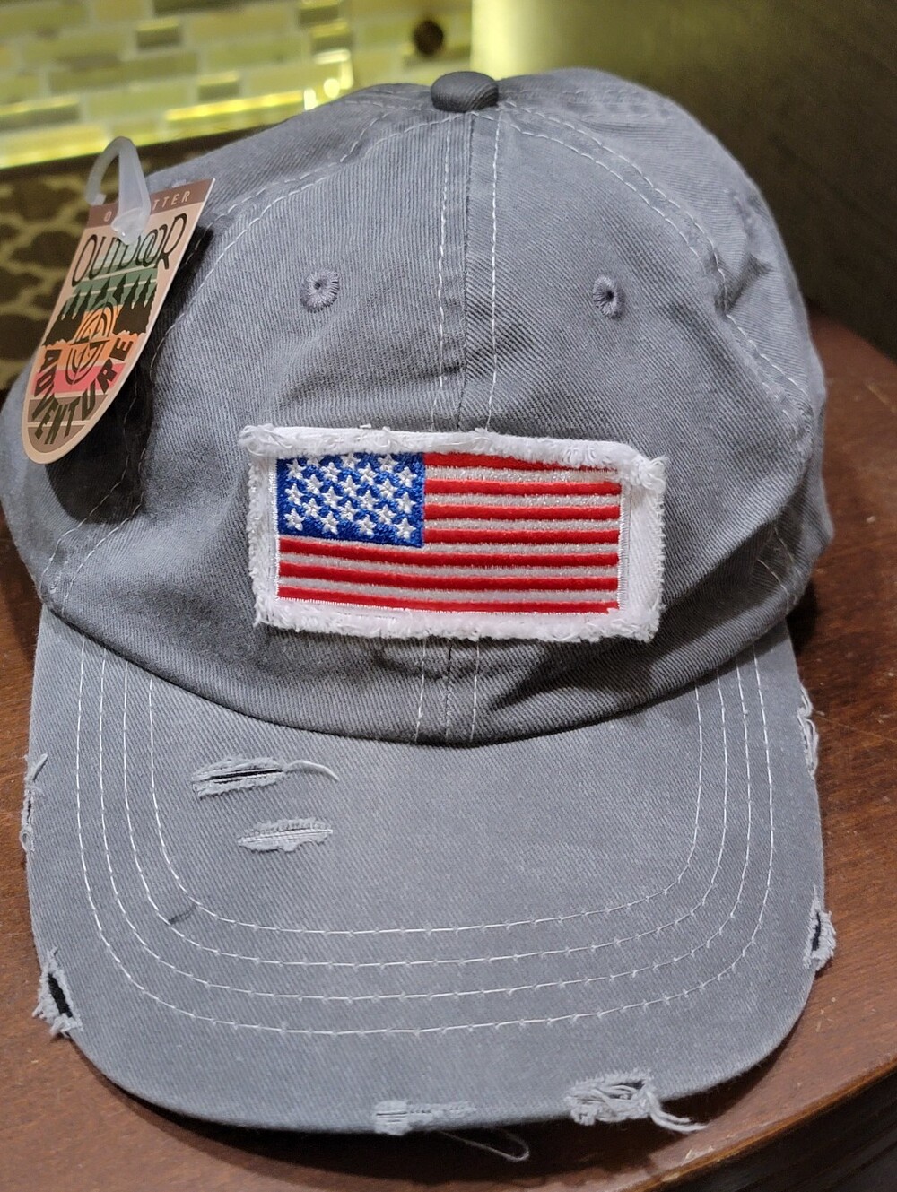 NWT Distressed Gray American Flag Baseball Cap